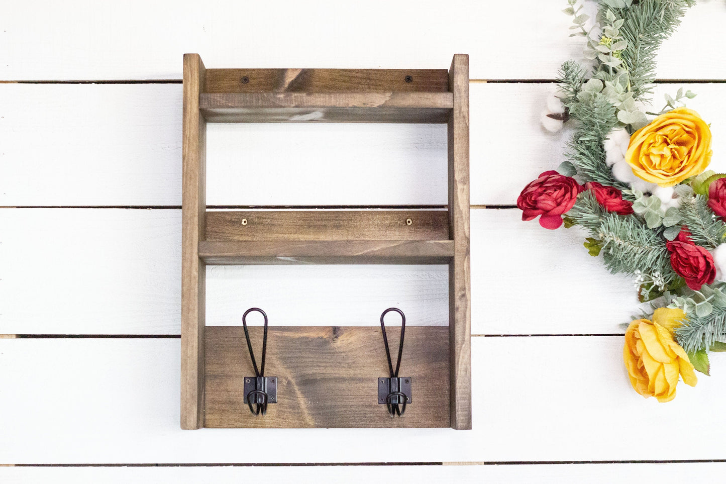 Bathroom Storage Shelf with Farmhouse Towel Hooks