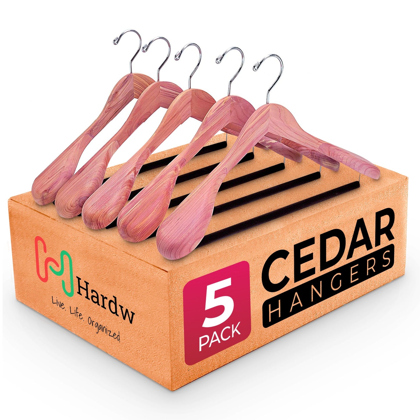 HARDW Cedar Hanger Wide Shoulder With Foam Bar (5 Pack)
