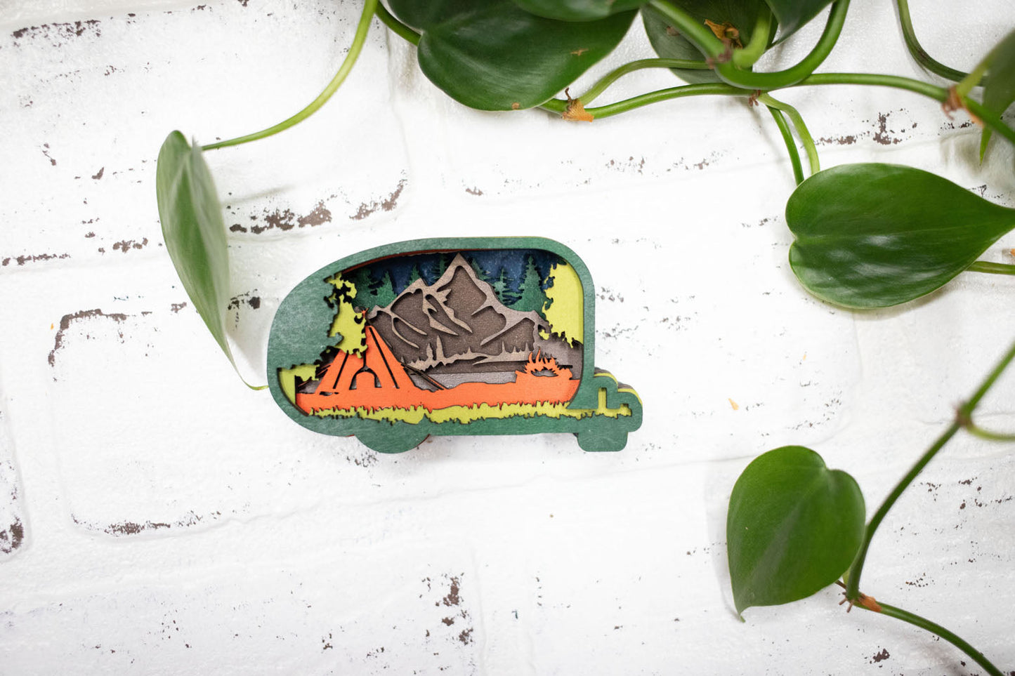 Laser Cut Camper,  Camping 3D Diorama, Handmade Camping Scene, Wall Art,  Camp Decor