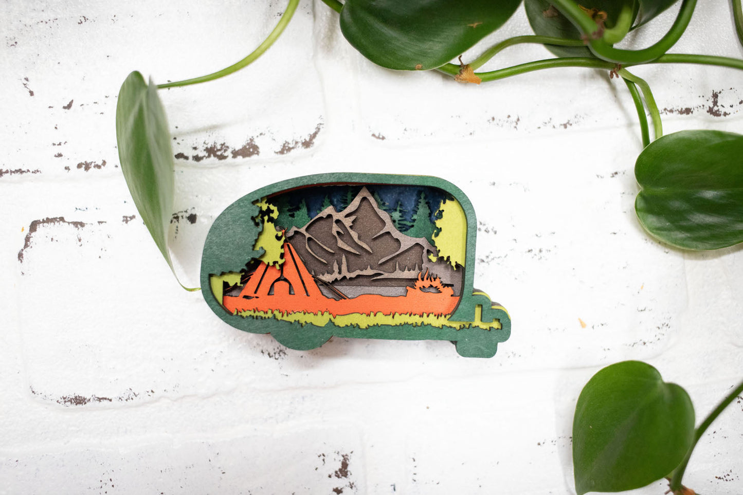 Laser Cut Camper,  Camping 3D Diorama, Handmade Camping Scene, Wall Art,  Camp Decor