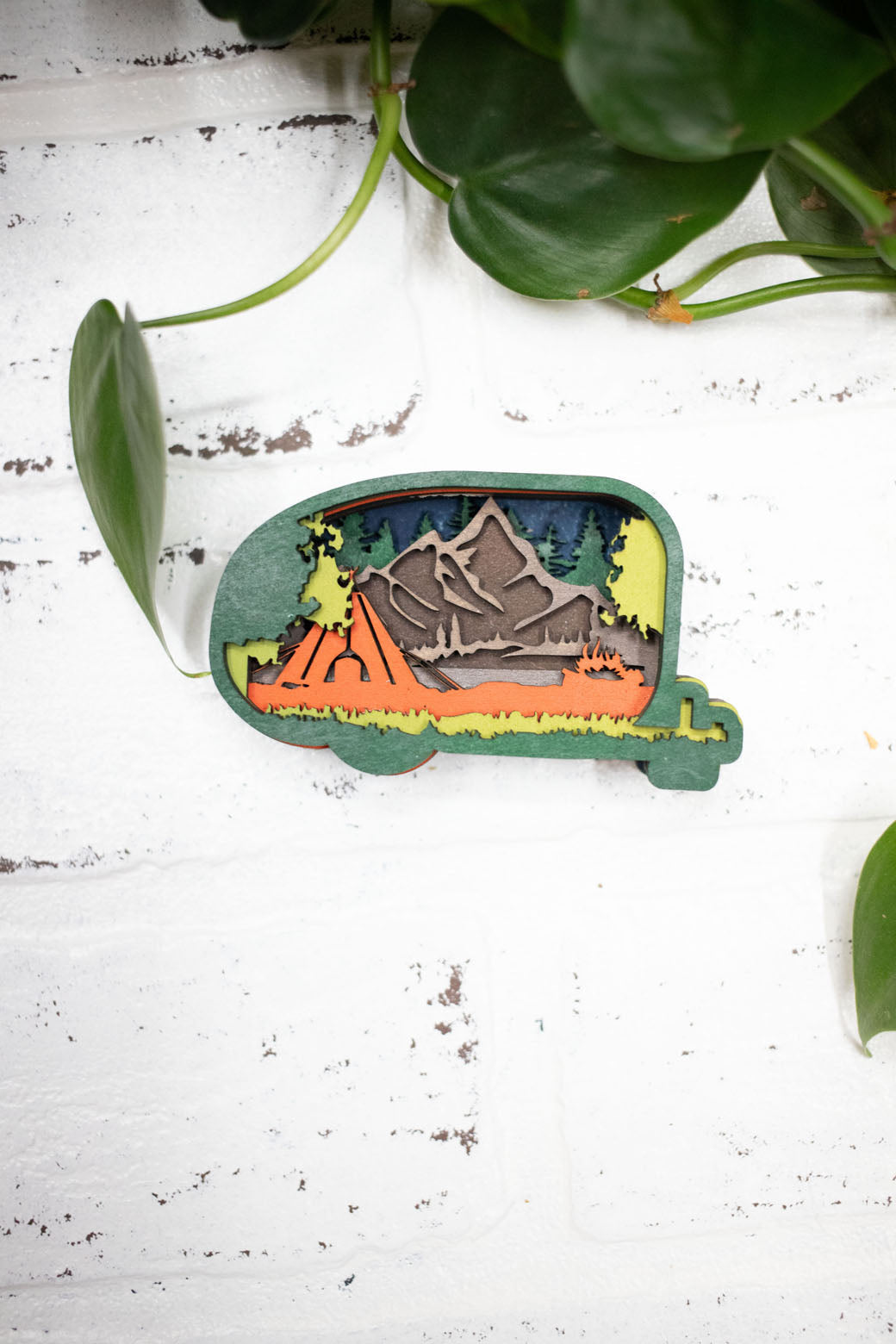 Laser Cut Camper,  Camping 3D Diorama, Handmade Camping Scene, Wall Art,  Camp Decor