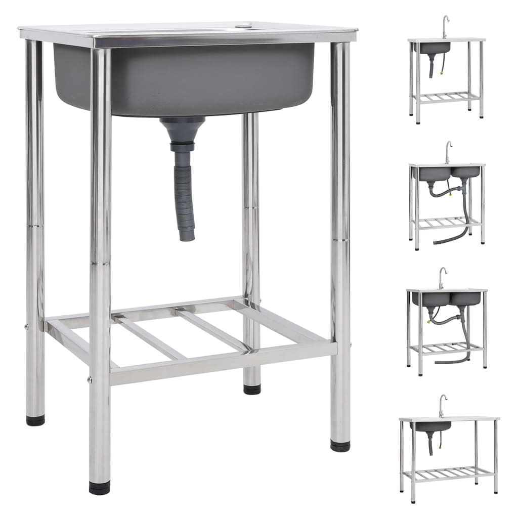 vidaXL Camping Sink Outdoor Garden Sink Single Basin with Tap Stainless Steel