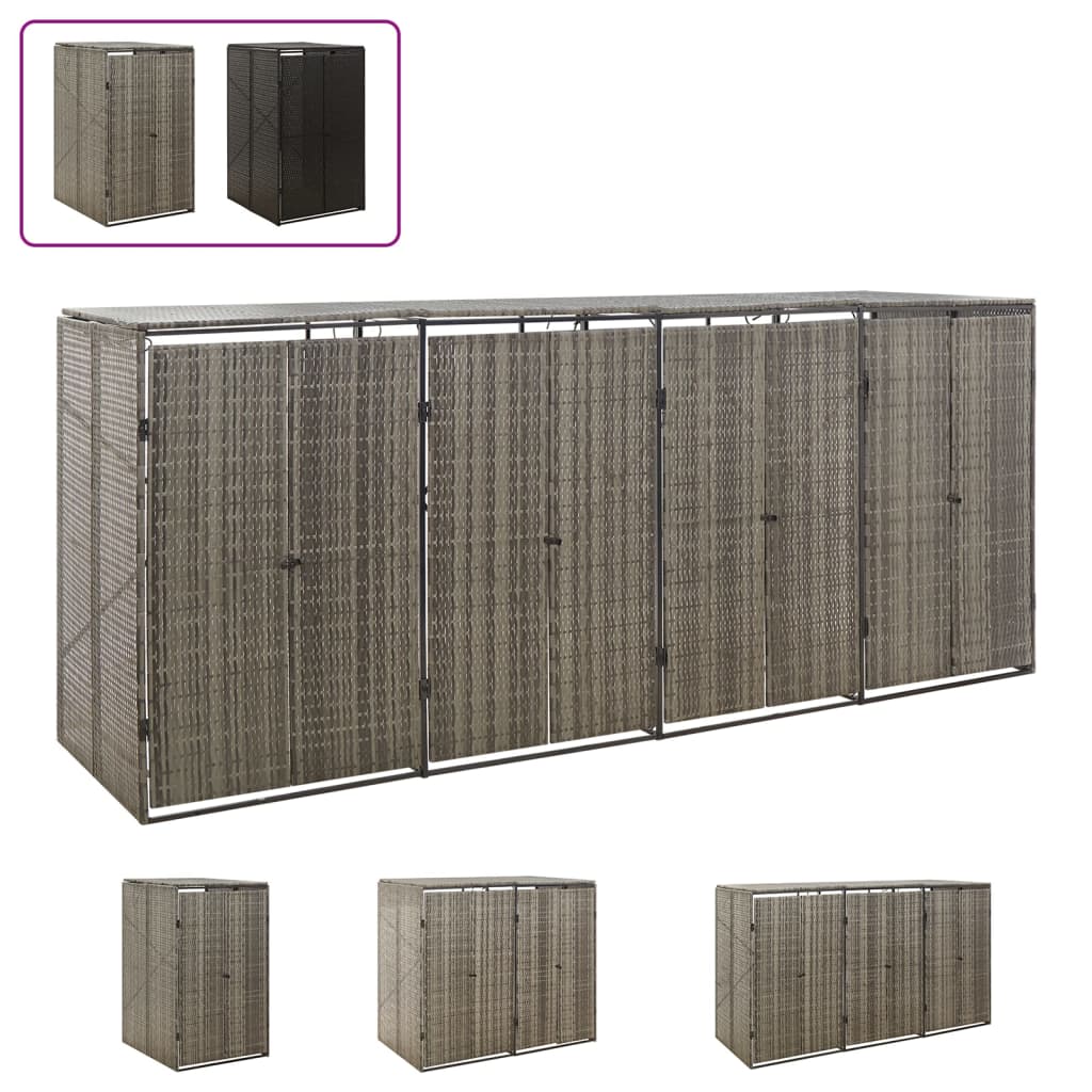 vidaXL Bin Store Outdoor Trash Can Storage Single Wheelie Bin Shed Poly Rattan