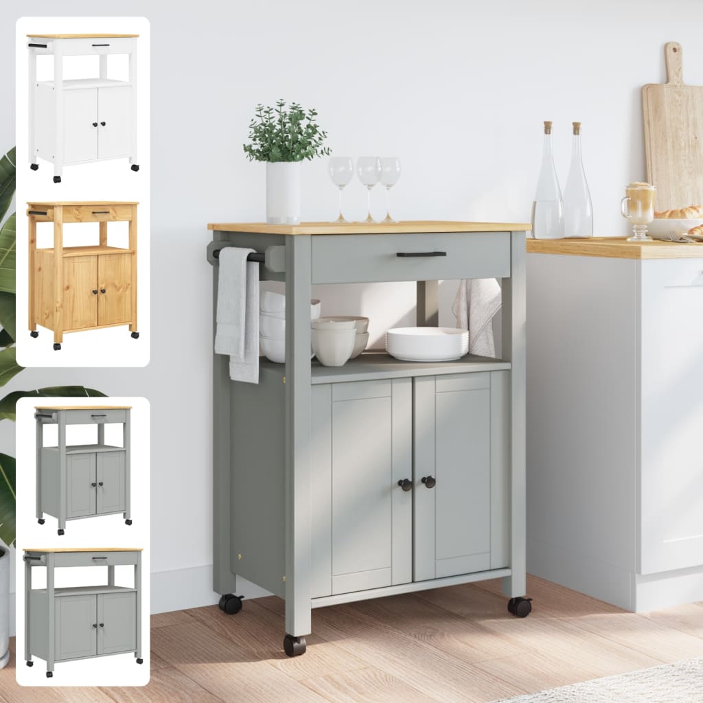 vidaXL Kitchen Trolley Rolling Cart on Wheels Living Room Solid Wood Pine